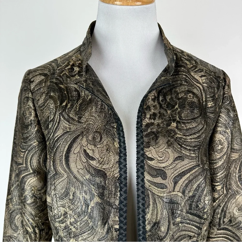 Chico’s Brocade Braided Trim Jacket Size Small